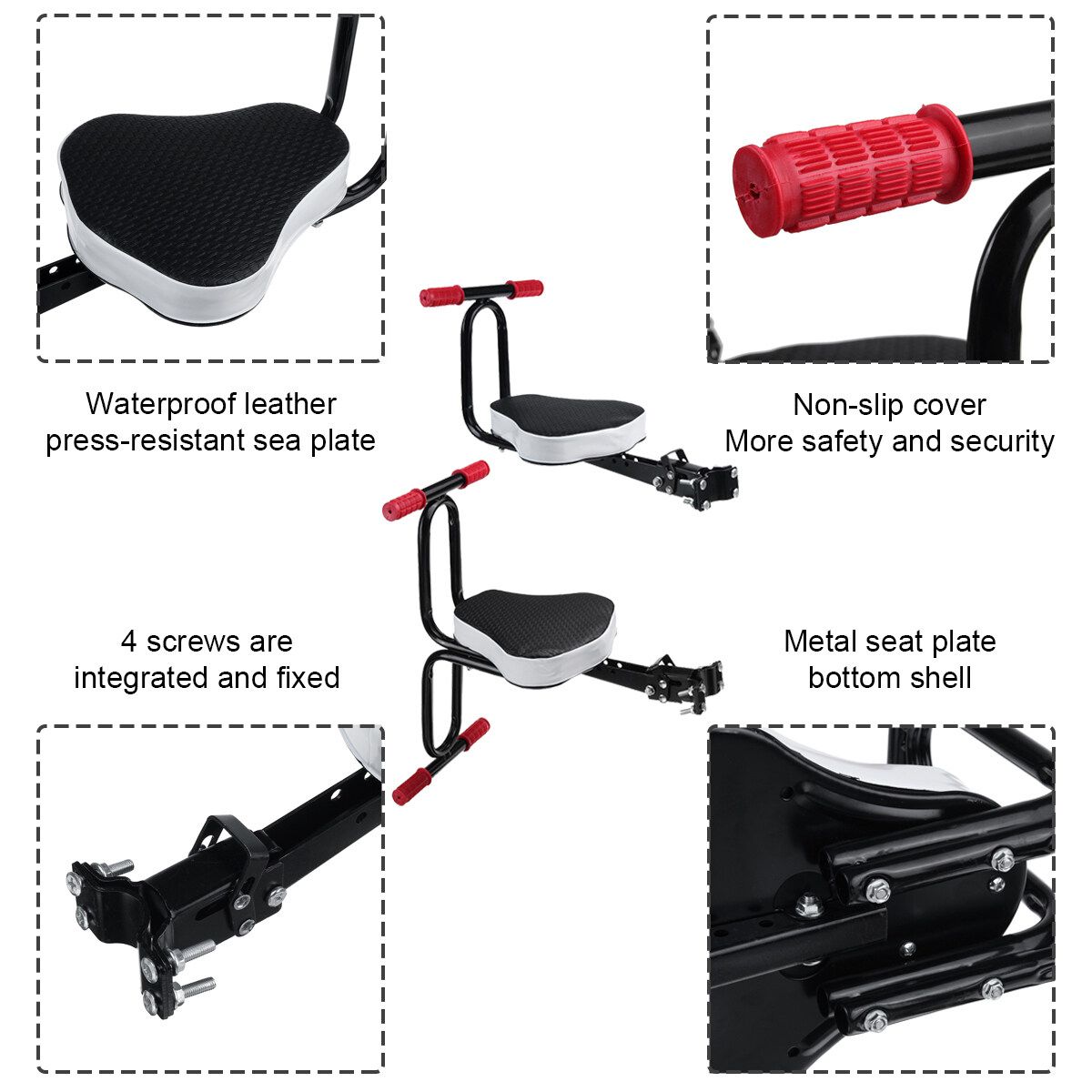 Child Bike Seat Foldable & Ultralight Front Mount Baby Kids' Bicycle Carrier With Handrail Double Handrail