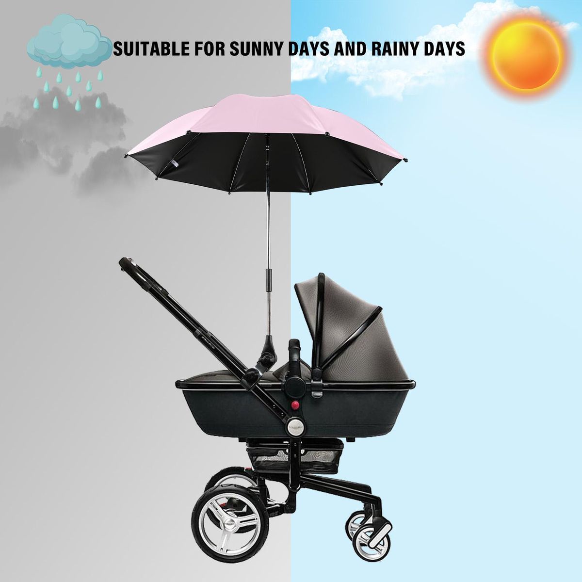 Universal Parasol for Baby Stroller Pushchairs Buggies Vinyl Coating UV-Protection Waterproof 360° Rotatable Stroller Sun Shade