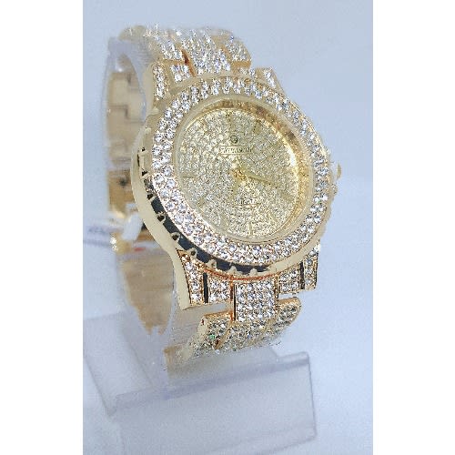 Non Tarnish Studded Wristwatch For Men -Gold
