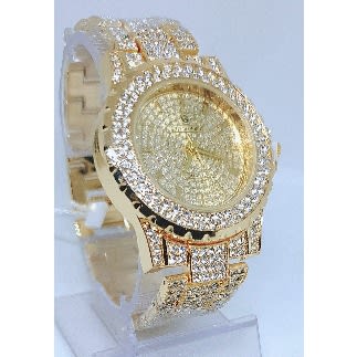 Non Tarnish Studded Wristwatch For Men -Gold