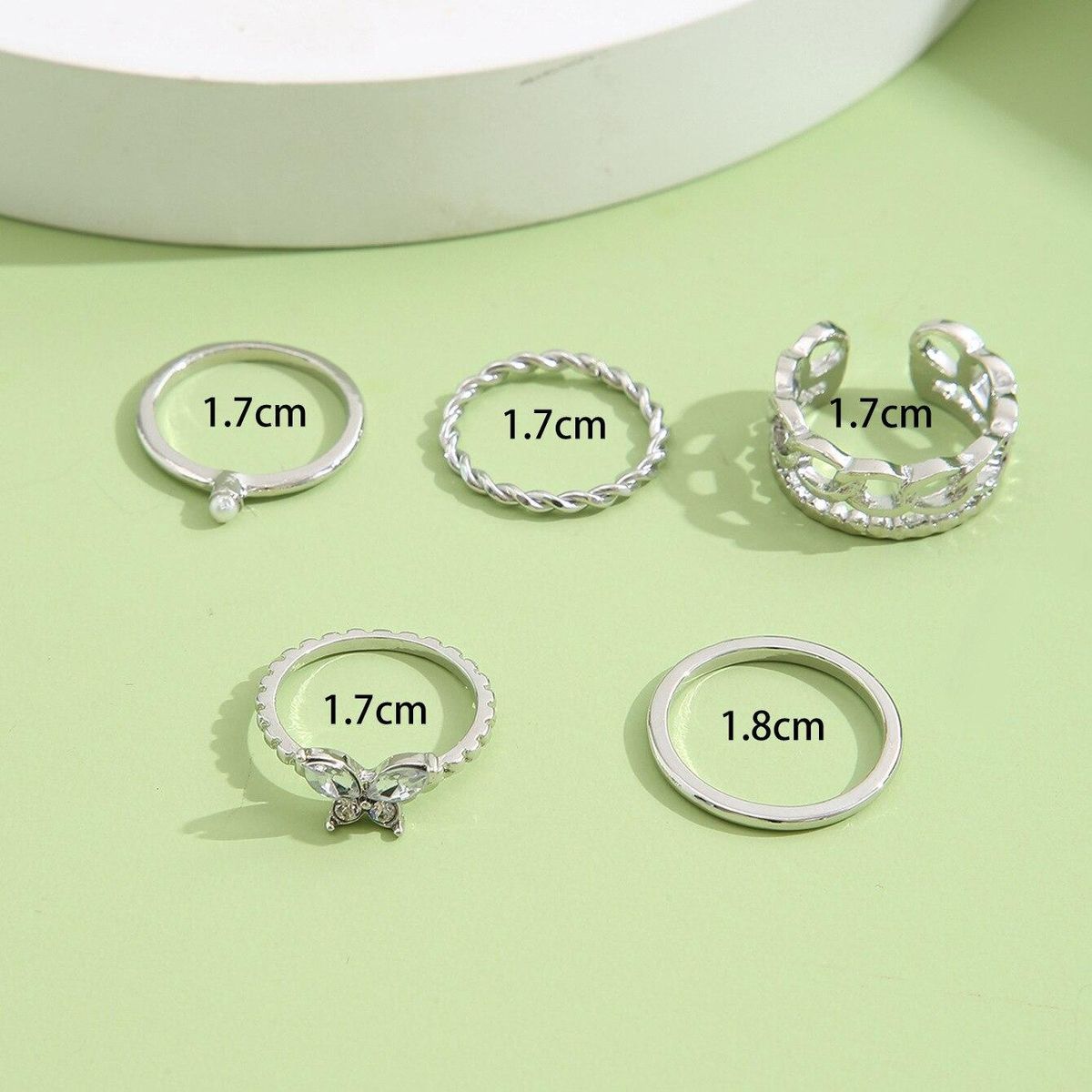 Butterfly ring open chain ring combination inlaid diamond joint ring set set adjustable 5-piece set