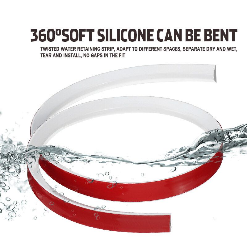 60/90/120/150/200cm Silicone Kitchen Bathroom Shower Water Retaining Strip Self-Adhesive Flexible 360° Bending Bathroom Floor Water Stopper Strip Water Barriers Floor Water Separation 15mm 120cm