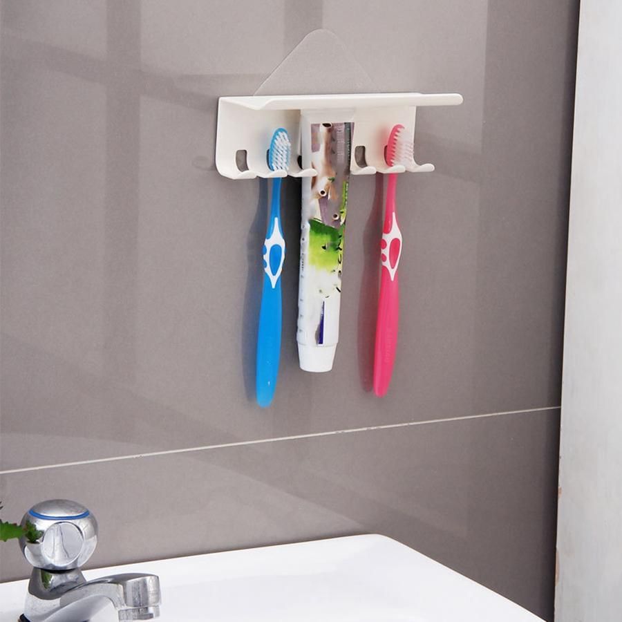 Toothbrush Holder Wall Mount Magic Sticker Bathroom Family Tooth Brush Set Wall Stand Toothpaste Placed Storage Holder Rack