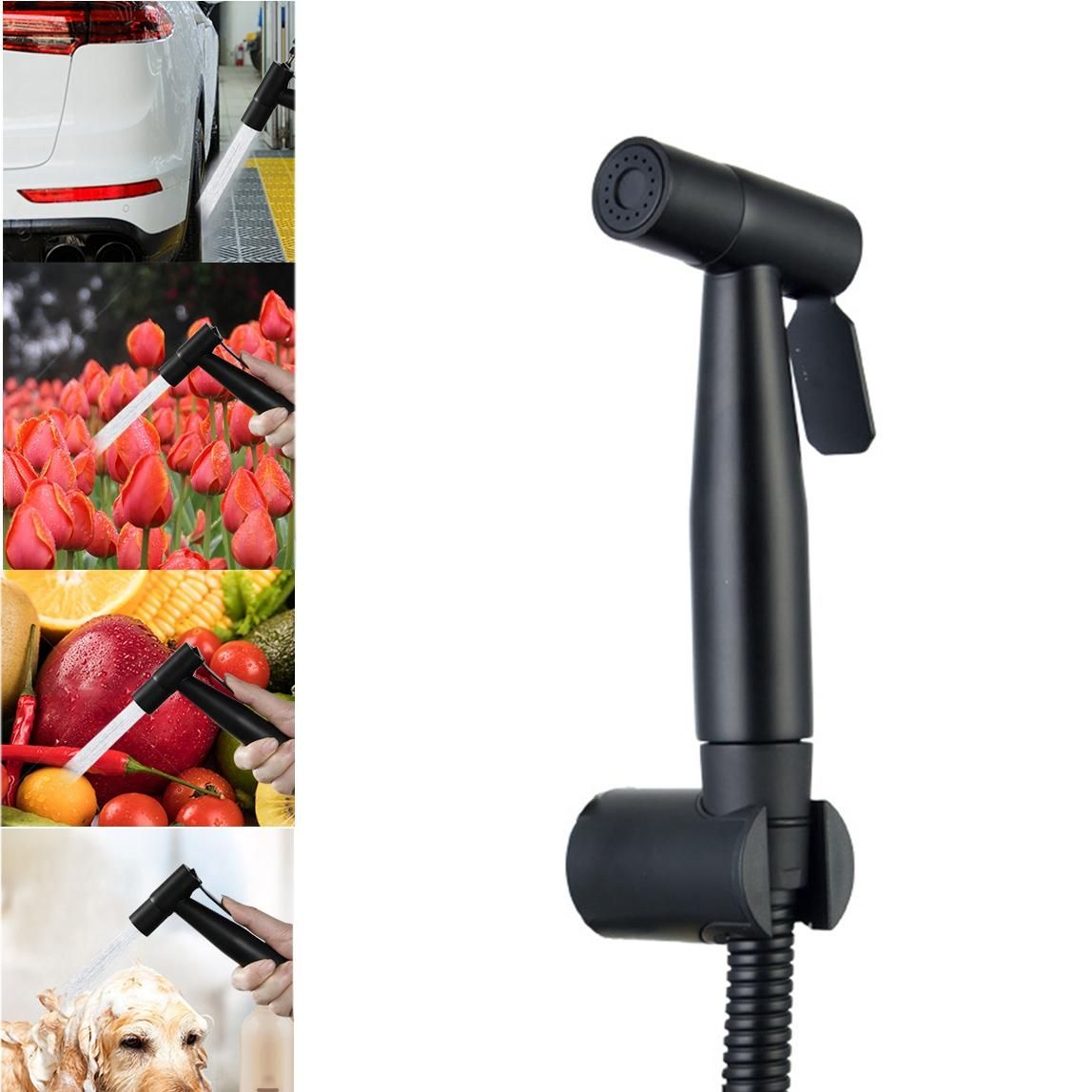Black Handheld Toilet Sprayer Stainless Steel Bathroom