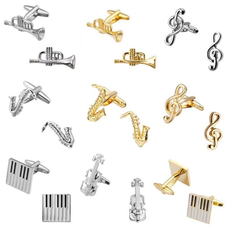 2 Pairs Men Instrument Cufflinks, Color: Black AWhite Violin