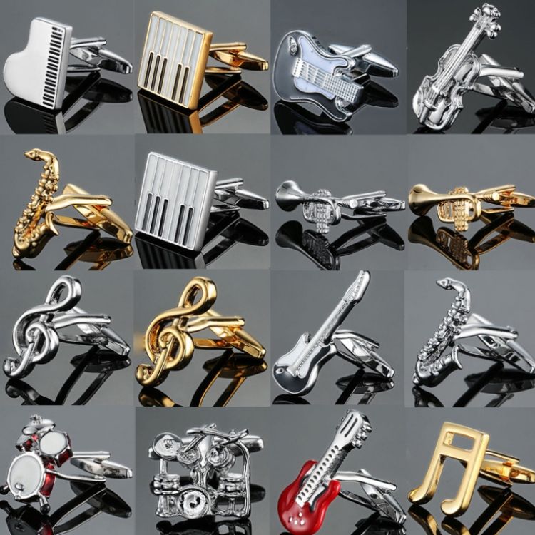 2 Pairs Men Instrument Cufflinks, Color: Black AWhite Violin