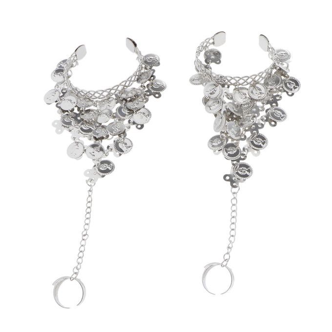 Women Bracelets Belly Dance Performance Jewelry Set Finger Ring Silver