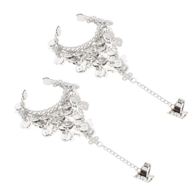 Women Bracelets Belly Dance Performance Jewelry Set Finger Ring Silver