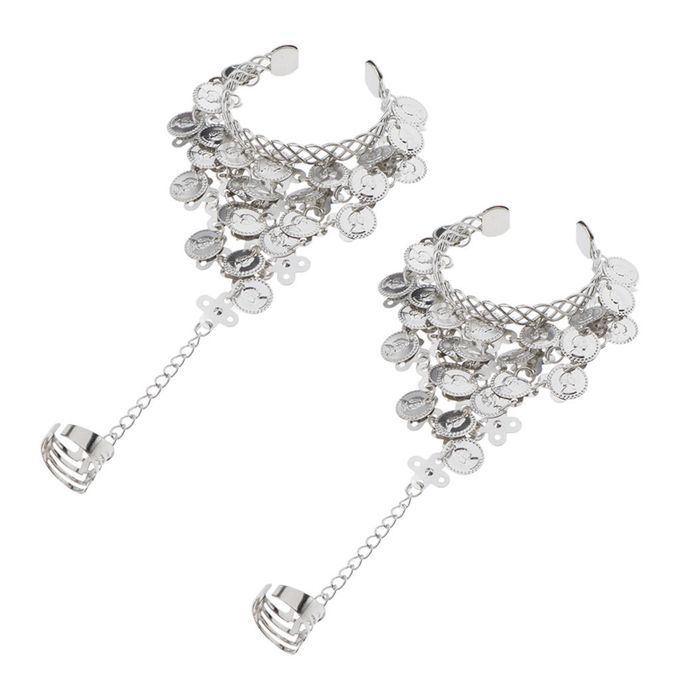 Women Bracelets Belly Dance Performance Jewelry Set Finger Ring Silver