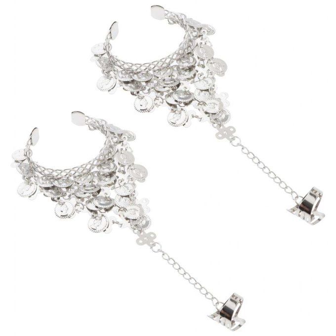 Women Bracelets Belly Dance Performance Jewelry Set Finger Ring Silver