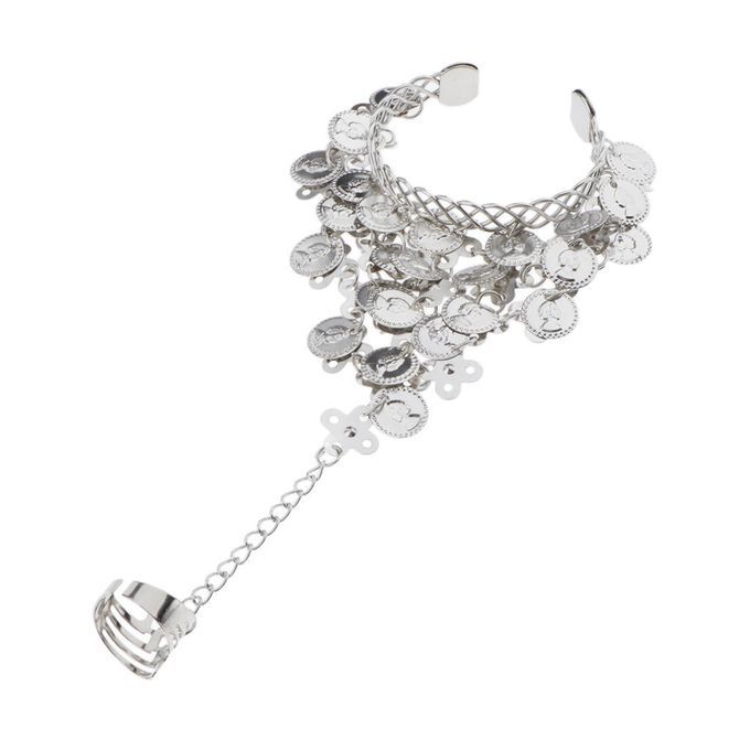 Women Bracelets Belly Dance Performance Jewelry Set Finger Ring Silver