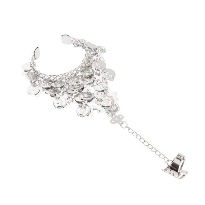 Women Bracelets Belly Dance Performance Jewelry Set Finger Ring Silver