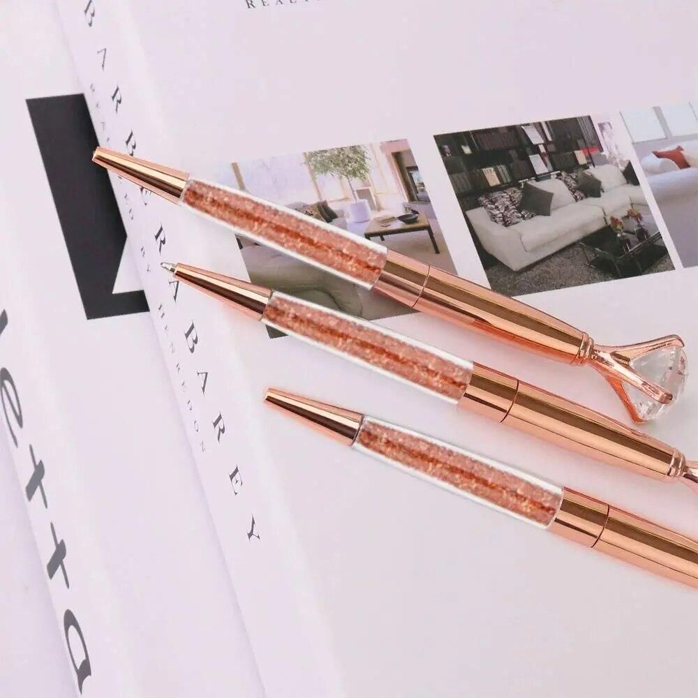 4Pcs Rose Gold Big Diamond Ballpoint Pens Metal Ball-Point Fun Bling Crystal Jewel Pen For Stylish Fancy Office Supplies