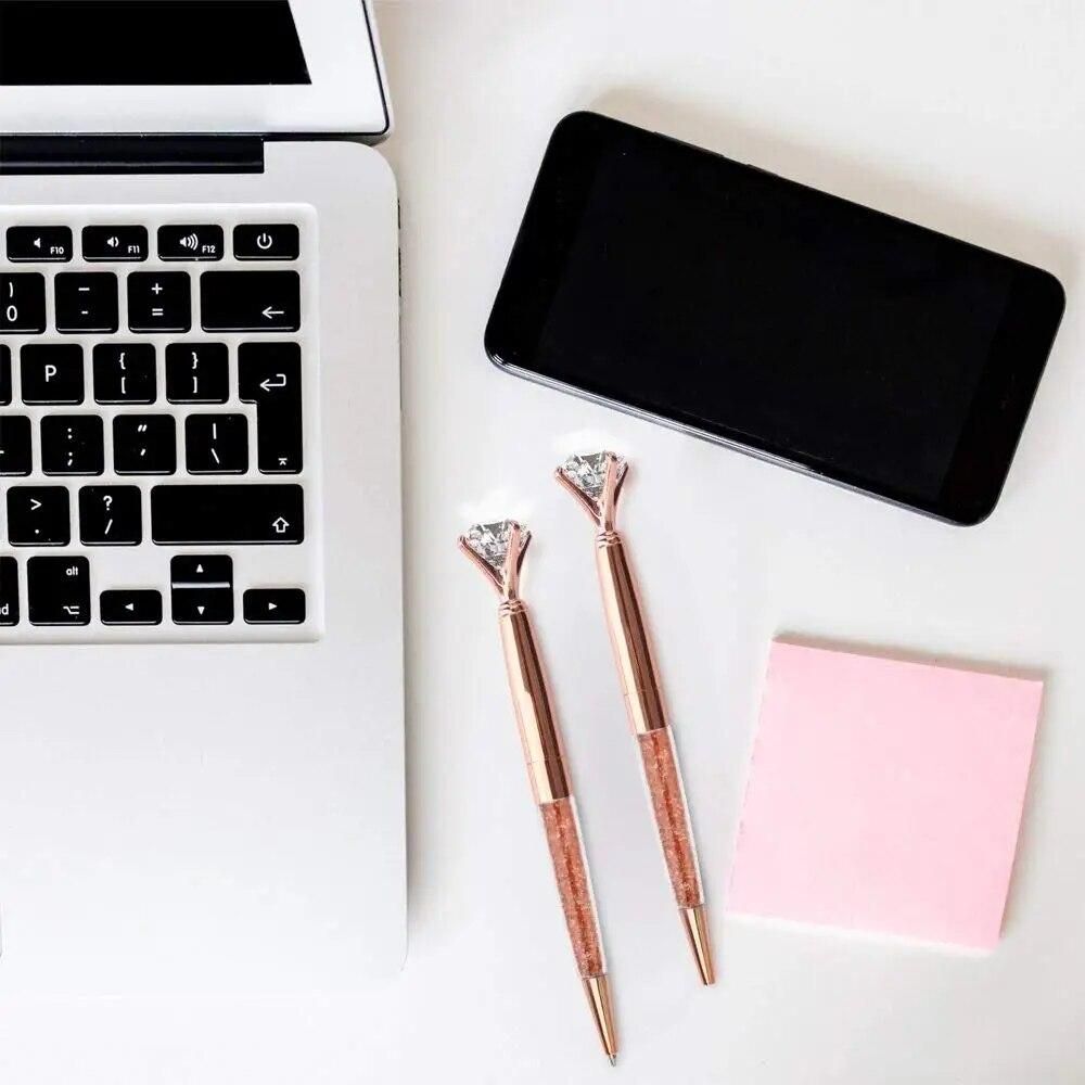4Pcs Rose Gold Big Diamond Ballpoint Pens Metal Ball-Point Fun Bling Crystal Jewel Pen For Stylish Fancy Office Supplies