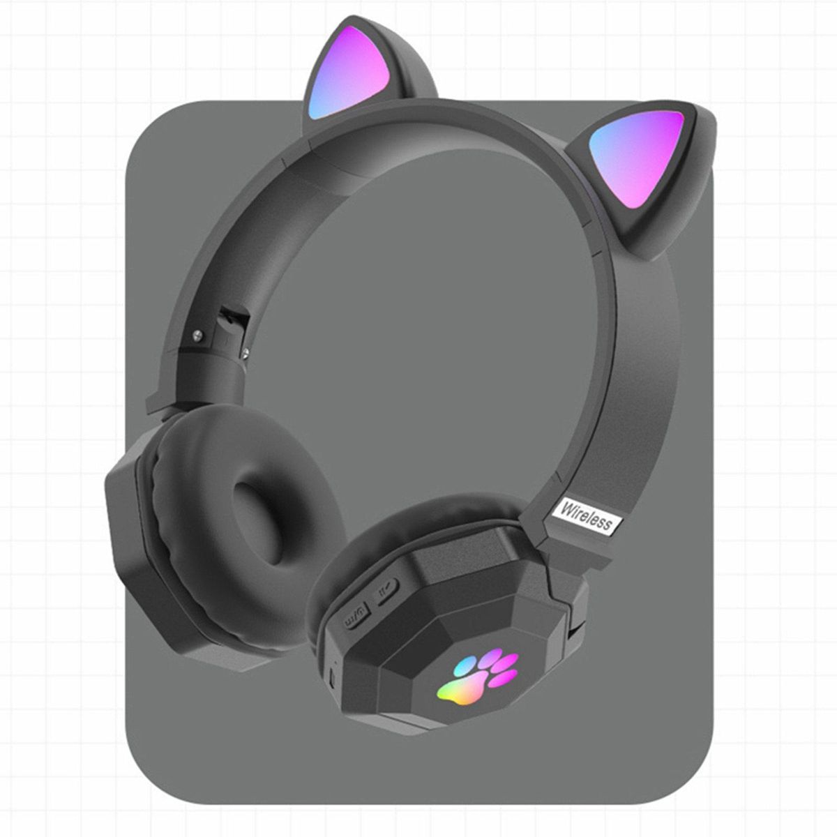 Cat Ear Wireless Headphones Noise Canceling LED Light Volume Black