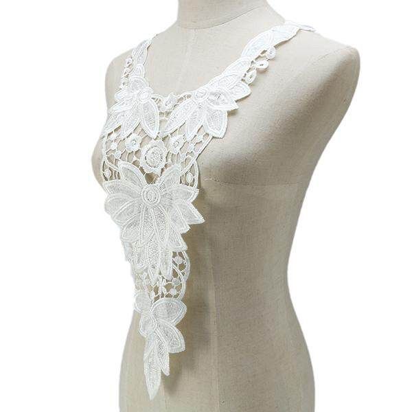 1pc Big Off White & Black Embroidery Dahlia Pinnata Cav. Lace Neckline Fabric DIY Collar Lace Fabrics For Sewing Supplies Crafts White