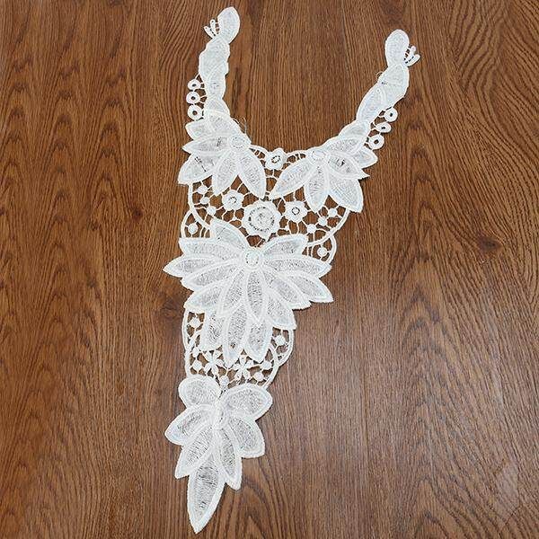 1pc Big Off White & Black Embroidery Dahlia Pinnata Cav. Lace Neckline Fabric DIY Collar Lace Fabrics For Sewing Supplies Crafts White