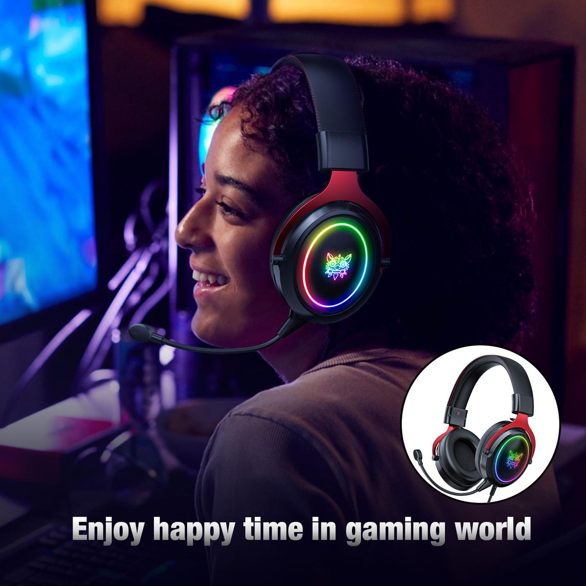 3.5mm Wired Gaming Headset For PS5/, LED Black Red