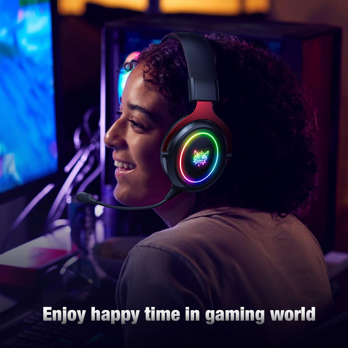 3.5mm Wired Gaming Headset For PS5/, LED Black Red