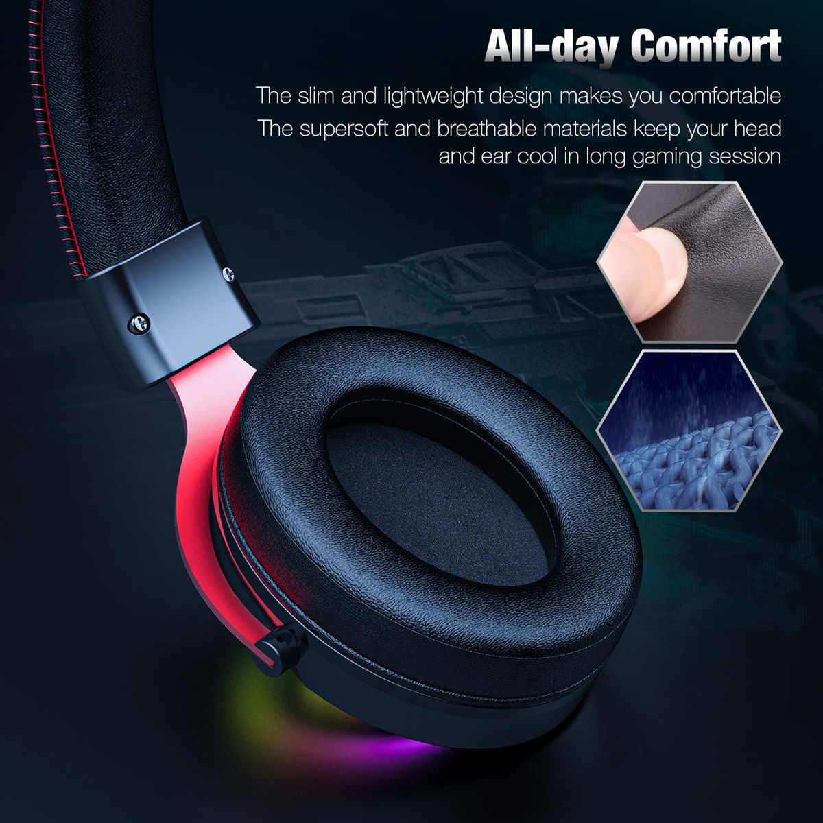 3.5mm Wired Gaming Headset For PS5/, LED Black Red