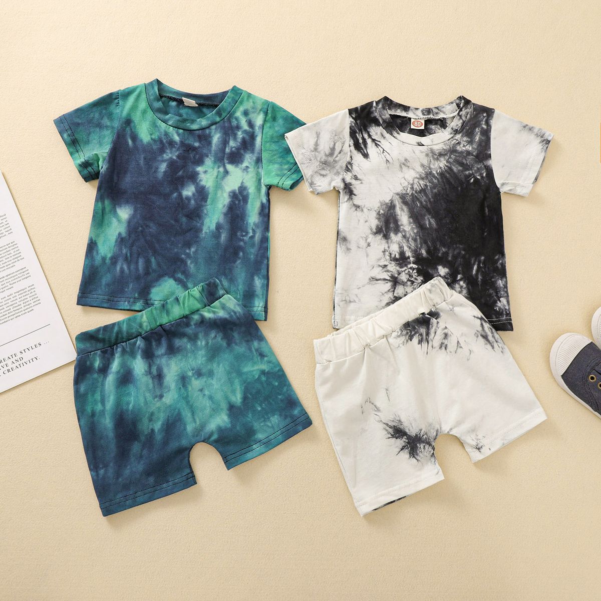 Baby Boy Outfit Short Sleeve O Neck T-shirt Shorts Tie-Green