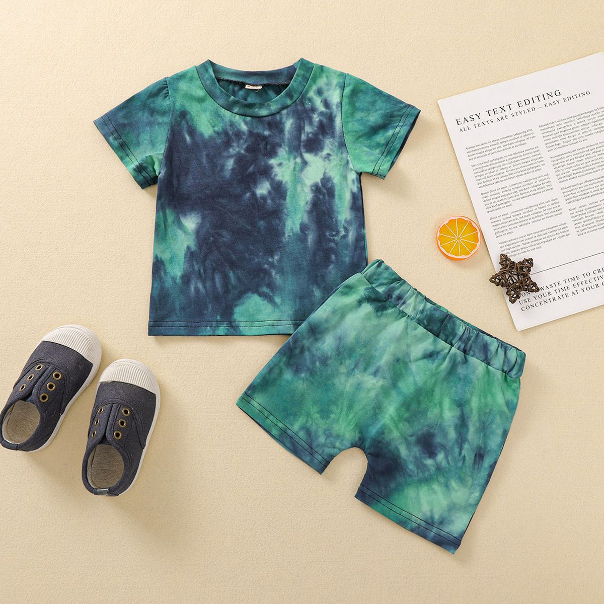 Baby Boy Outfit Short Sleeve O Neck T-shirt Shorts Tie-Green