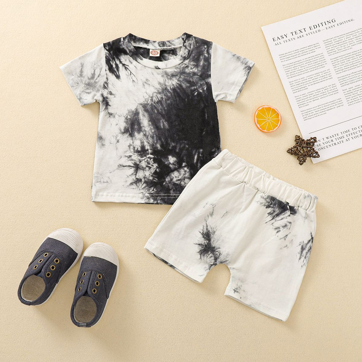 Baby Boy Outfit Short Sleeve O Neck T-shirt Shorts Tie-Green