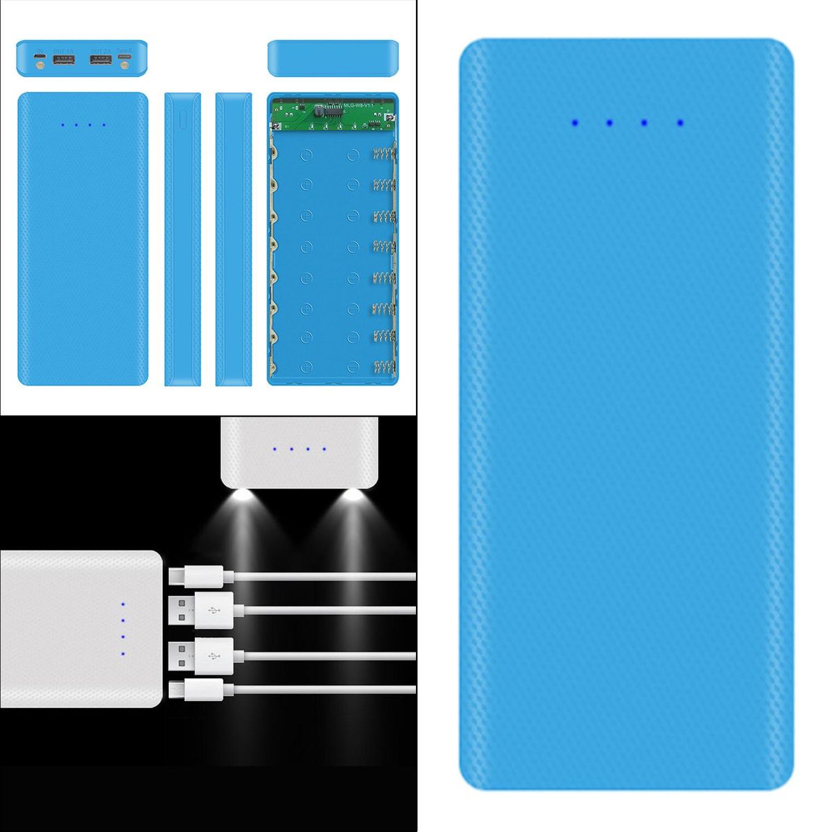 Mini 8 X 18650 DIY  Case Dual USB For All USB Blue 1A