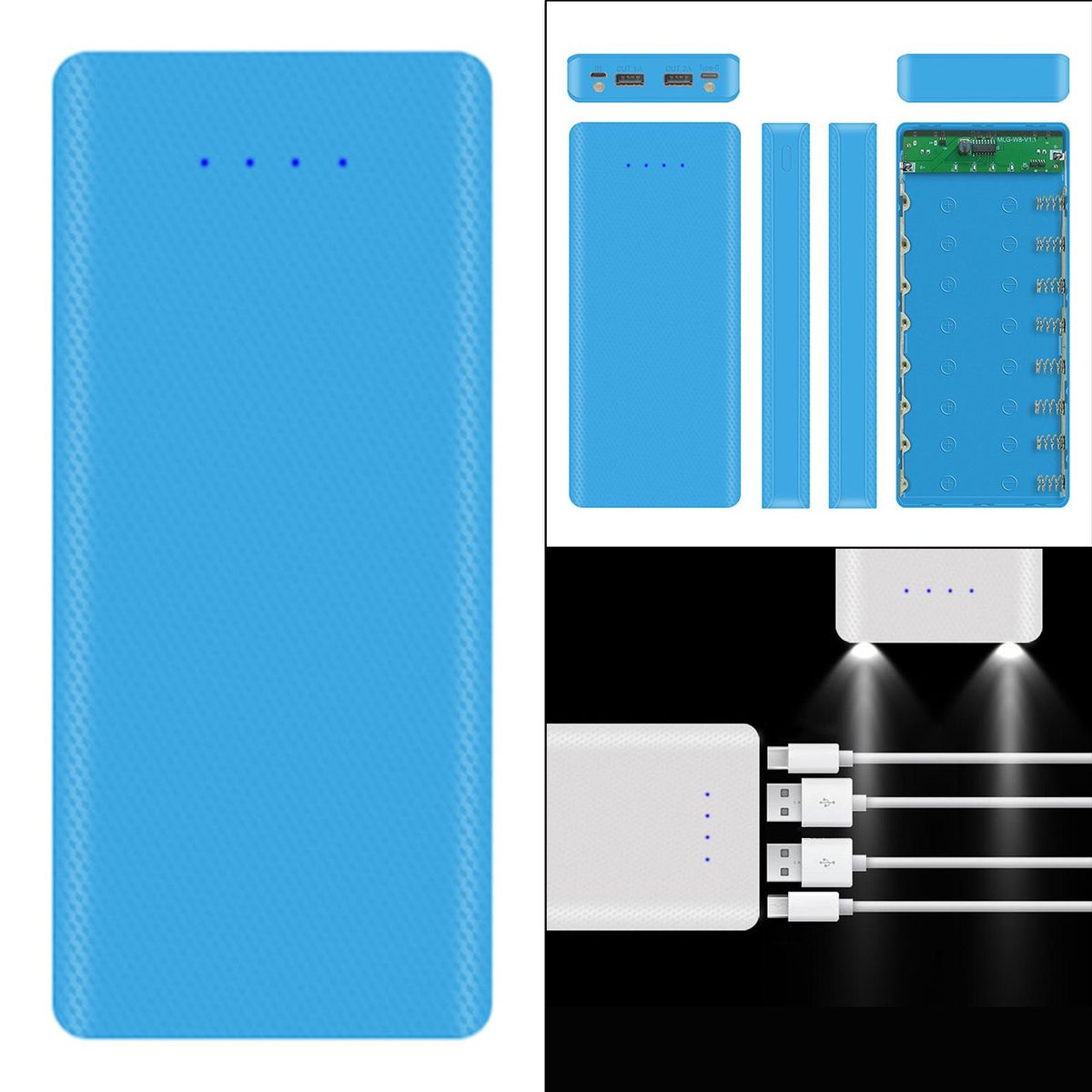 Mini 8 X 18650 DIY  Case Dual USB For All USB Blue 1A