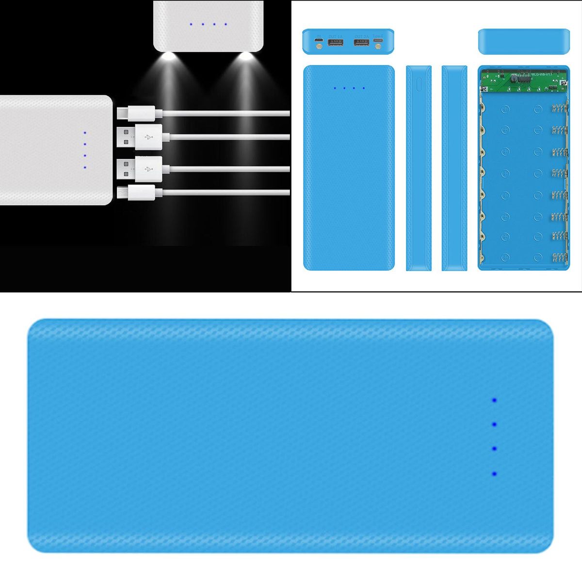 Mini 8 X 18650 DIY  Case Dual USB For All USB Blue 1A