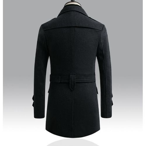Gray Autumn Winter New Men Coat Casual Mid-length Woolen Double Breasted Windbreaker Belt