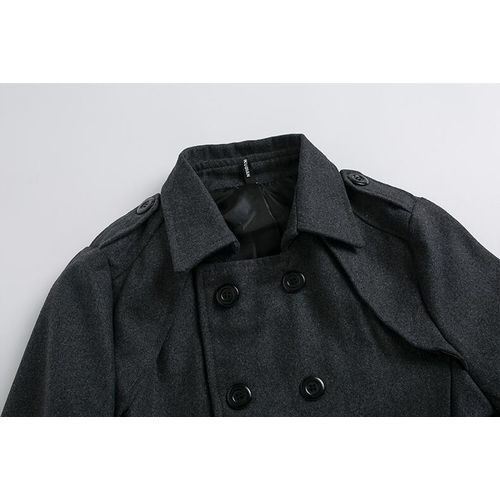 Gray Autumn Winter New Men Coat Casual Mid-length Woolen Double Breasted Windbreaker Belt