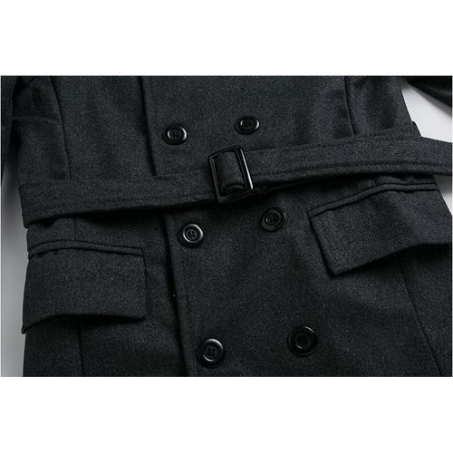 Gray Autumn Winter New Men Coat Casual Mid-length Woolen Double Breasted Windbreaker Belt