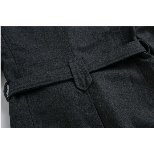 Gray Autumn Winter New Men Coat Casual Mid-length Woolen Double Breasted Windbreaker Belt