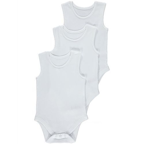 3 Pack Of Sleeveless Baby Bodysuits- White