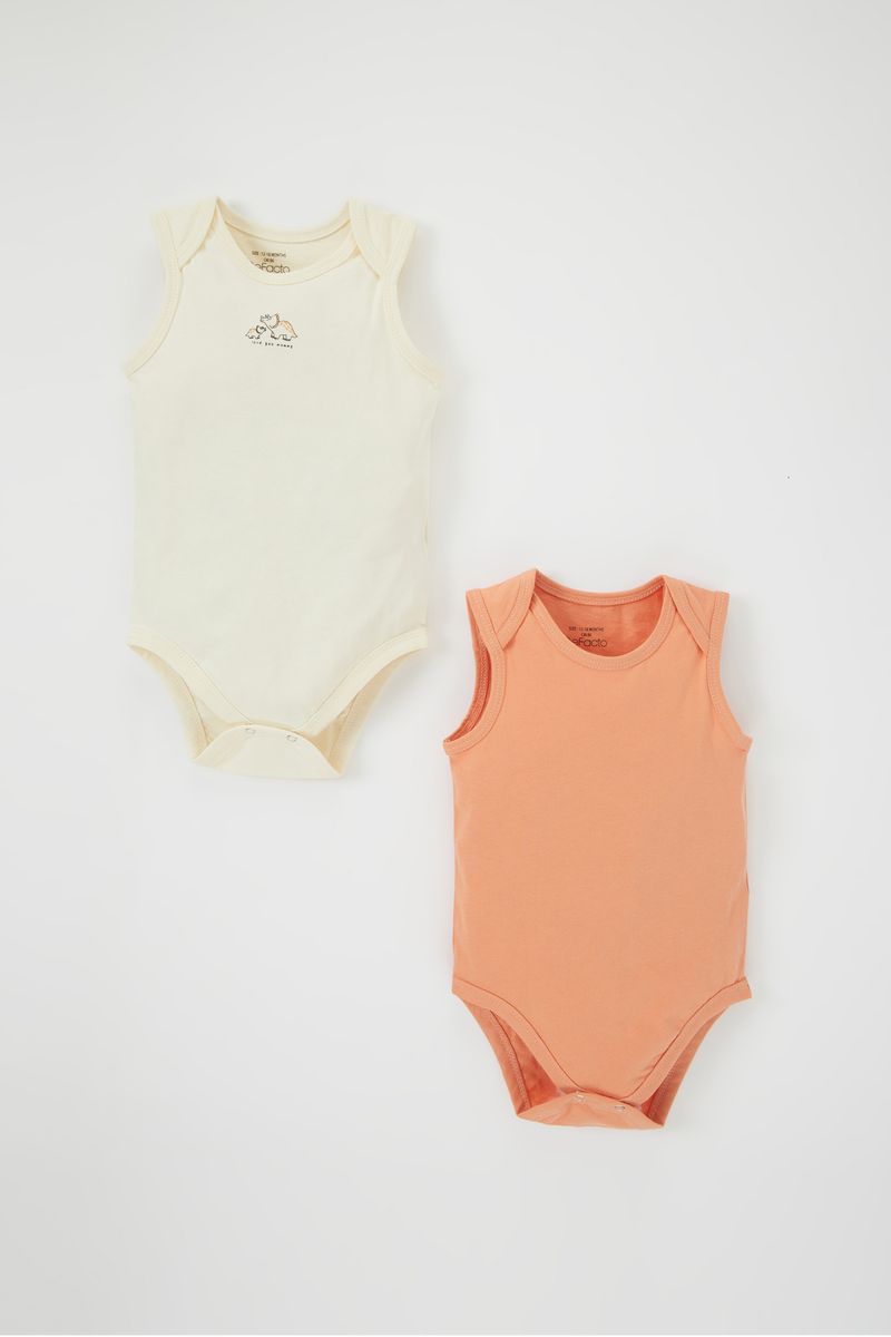 2 Piece BabyBoy New Born Regular Fit Knitted Short Sleeve Snap Body - Ecru
