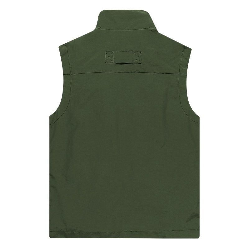 Men Sleeveless Stand Collar Loose Vest Multi-pockets Vest (Army Green)