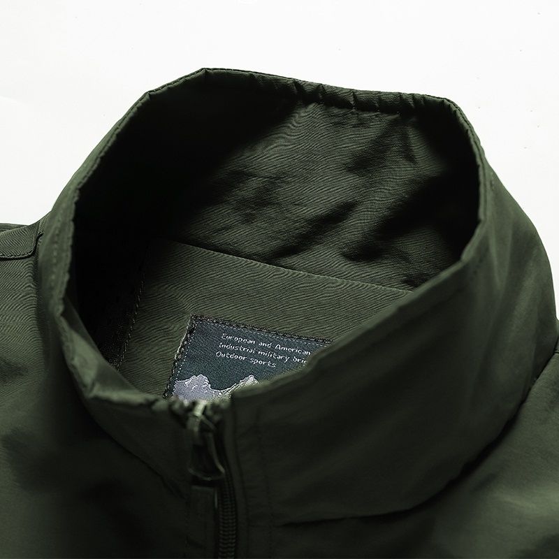 Men Sleeveless Stand Collar Loose Vest Multi-pockets Vest (Army Green)