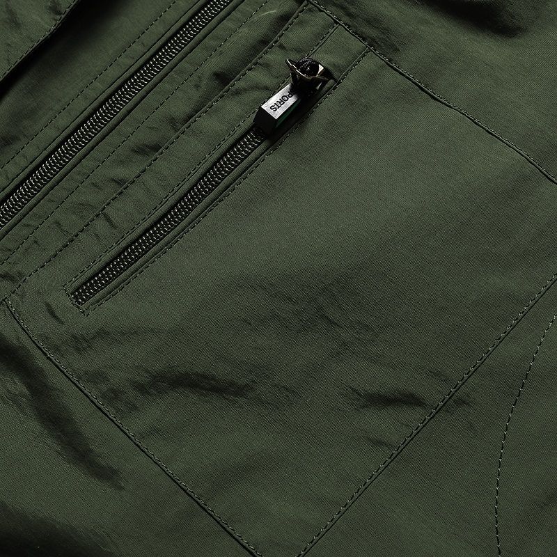 Men Sleeveless Stand Collar Loose Vest Multi-pockets Vest (Army Green)