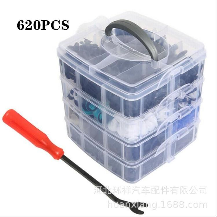 Four-layer 620PCS boxed car buckle 24 kinds of boxed buckle 4-layer box rivet buckle clip fasteners 4 layers 620pcs (carton) + 6 inch screwdriver / 925g