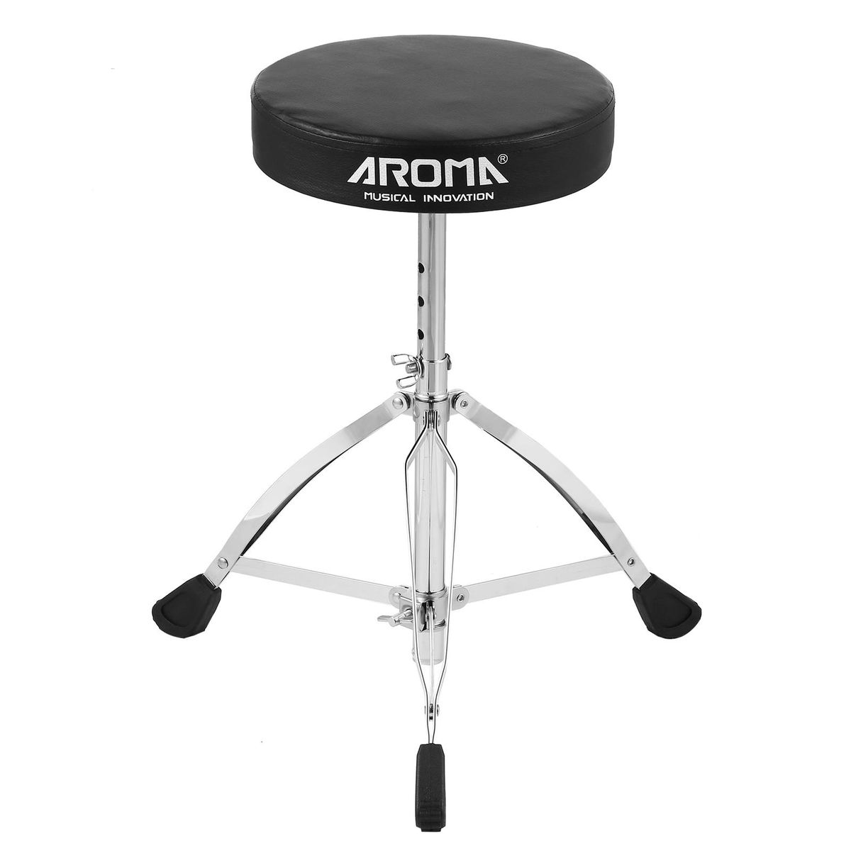 AROMA Universal Drum Throne Round Padded Drum Seat Stool Double-braced Stainless Steel Legs Anti-slip 5 Levels Adjustable Height for Adult Drummers