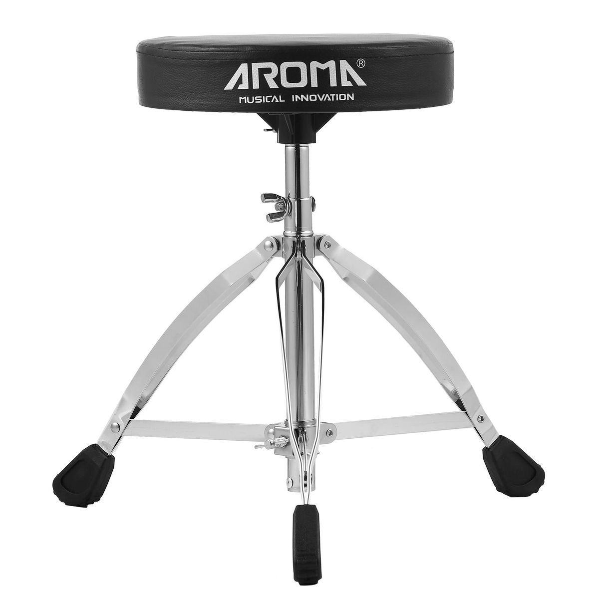 AROMA Universal Drum Throne Round Padded Drum Seat Stool Double-braced Stainless Steel Legs Anti-slip 5 Levels Adjustable Height for Adult Drummers