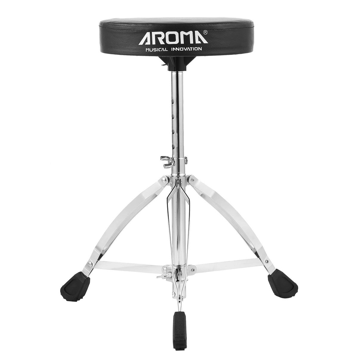 AROMA Universal Drum Throne Round Padded Drum Seat Stool Double-braced Stainless Steel Legs Anti-slip 5 Levels Adjustable Height for Adult Drummers