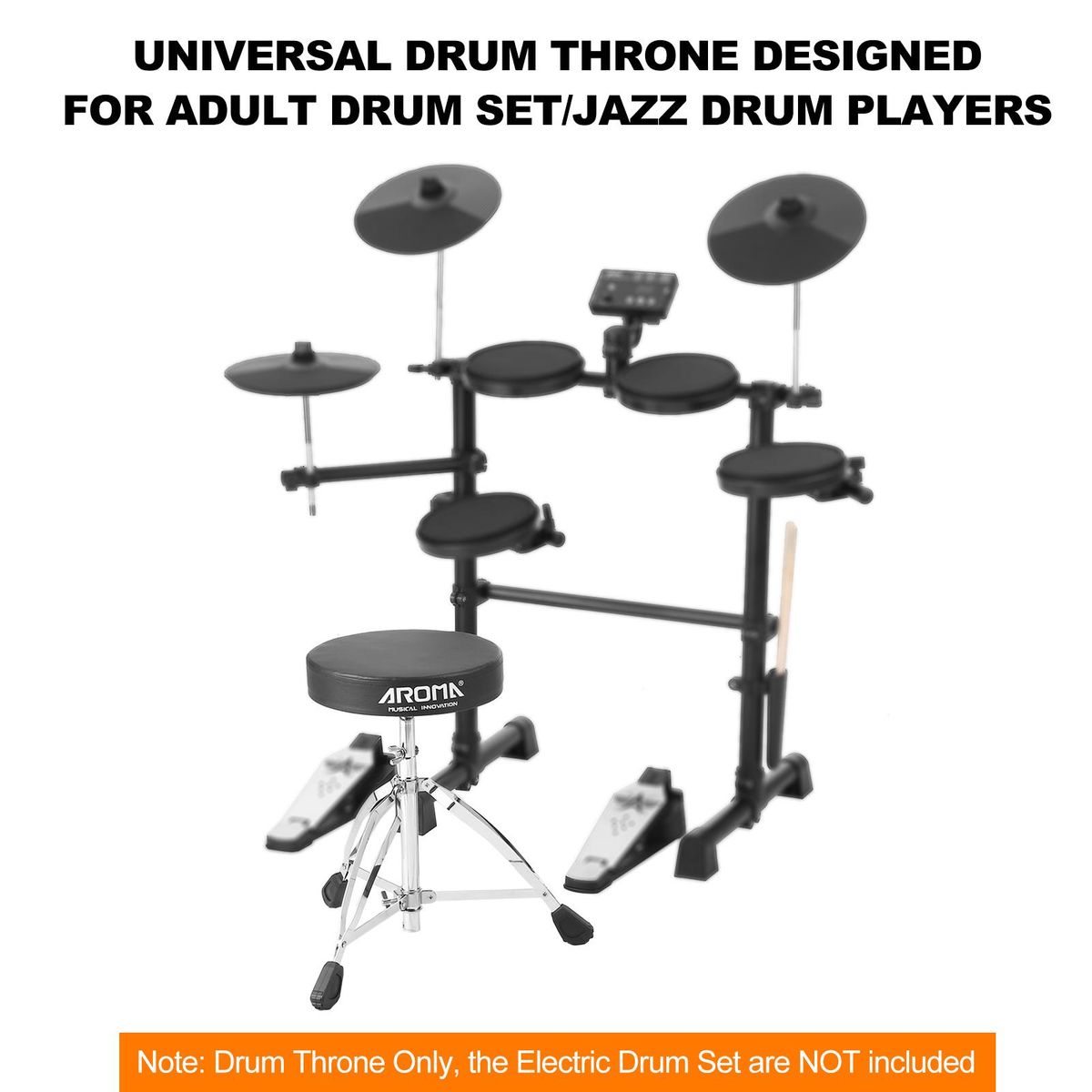 AROMA Universal Drum Throne Round Padded Drum Seat Stool Double-braced Stainless Steel Legs Anti-slip 5 Levels Adjustable Height for Adult Drummers