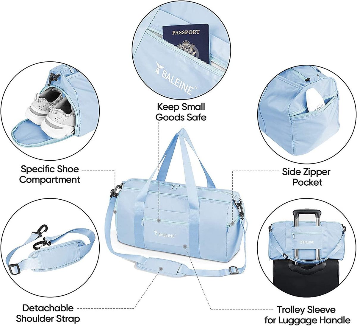 BALEINE Gym Bag For Women And Men, Small Duffel Sports, Gyms