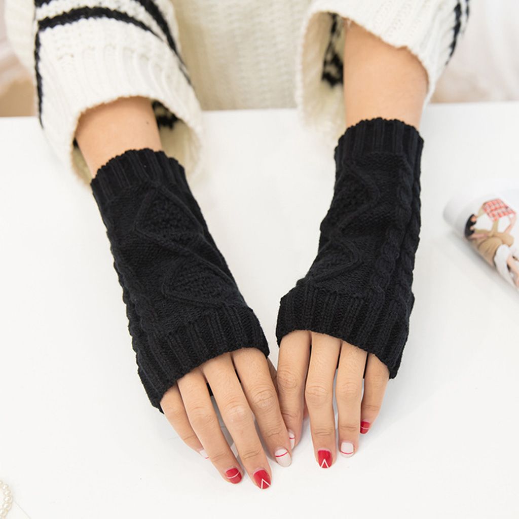 Women Girls Winter Knit Half Finger Fingerless  Hand Warmer