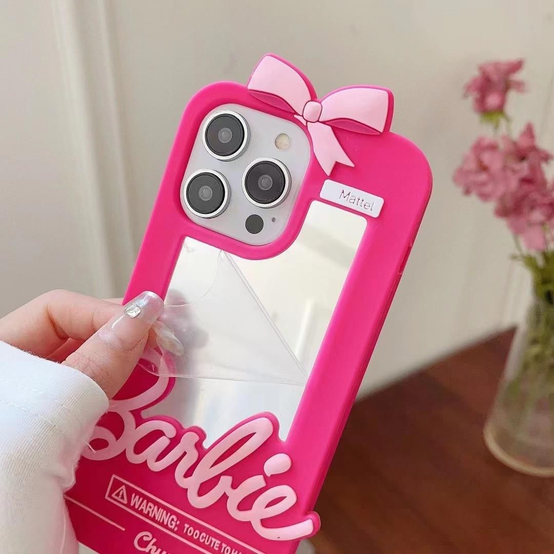 iPhone phone case for girls 3D silicone barbie with mirror