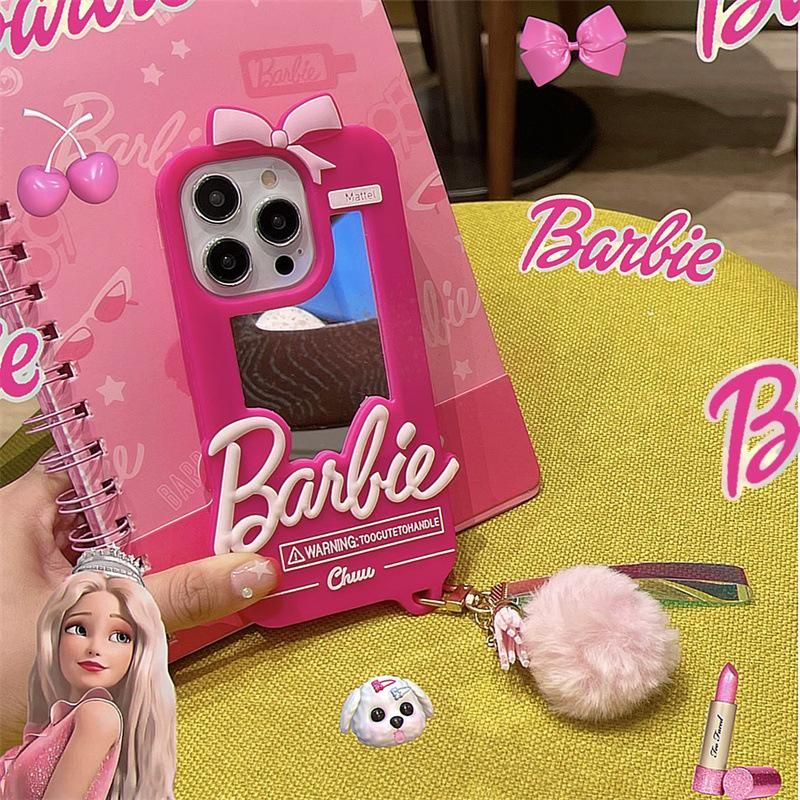 iPhone phone case for girls 3D silicone barbie with mirror