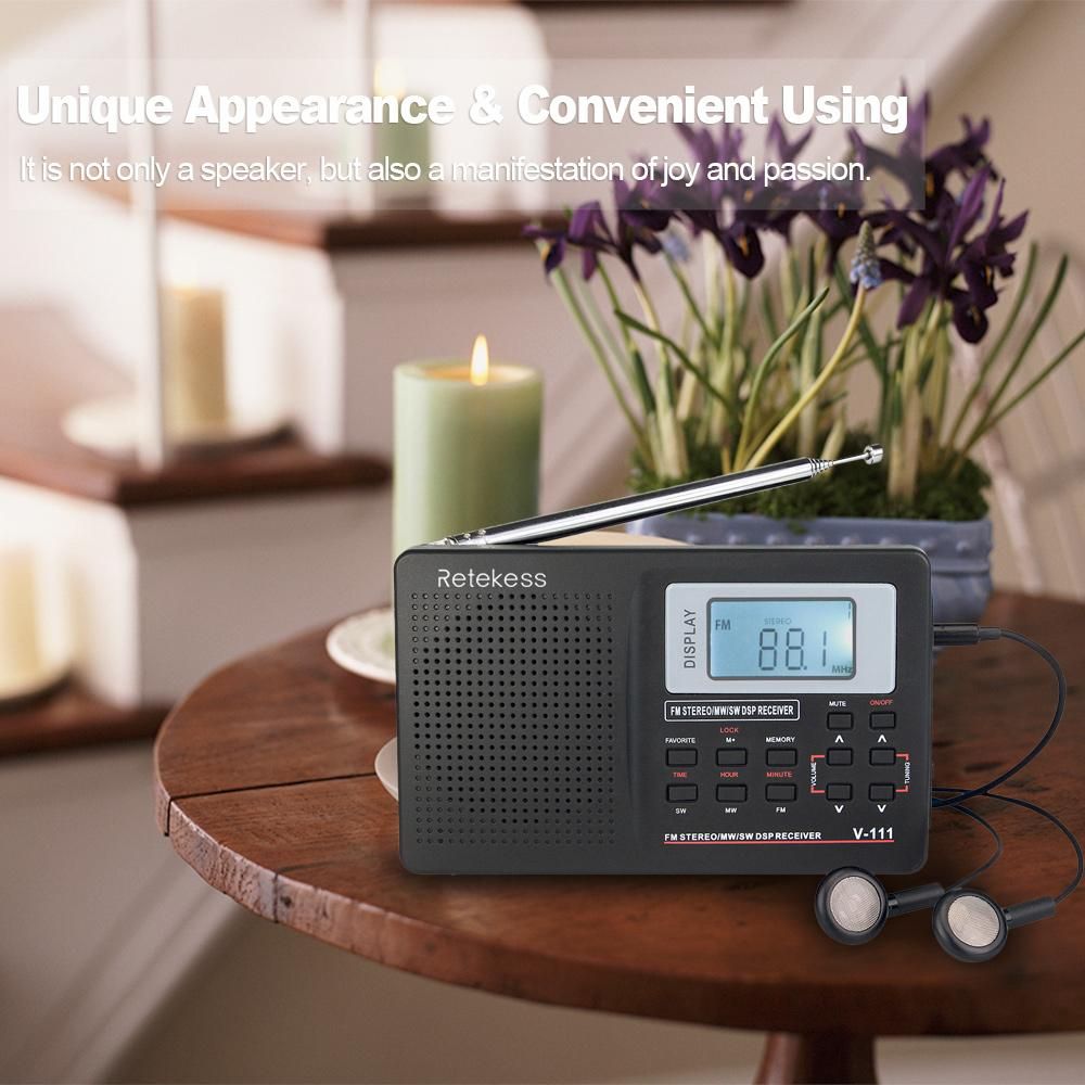 Retekess MW/FM/SW Stereo Radio 9KHz Pocket World Band Digital Tuning Radio Mini DSP Receiver Outdoor Radio w/ Earphone Lanyard 1.37