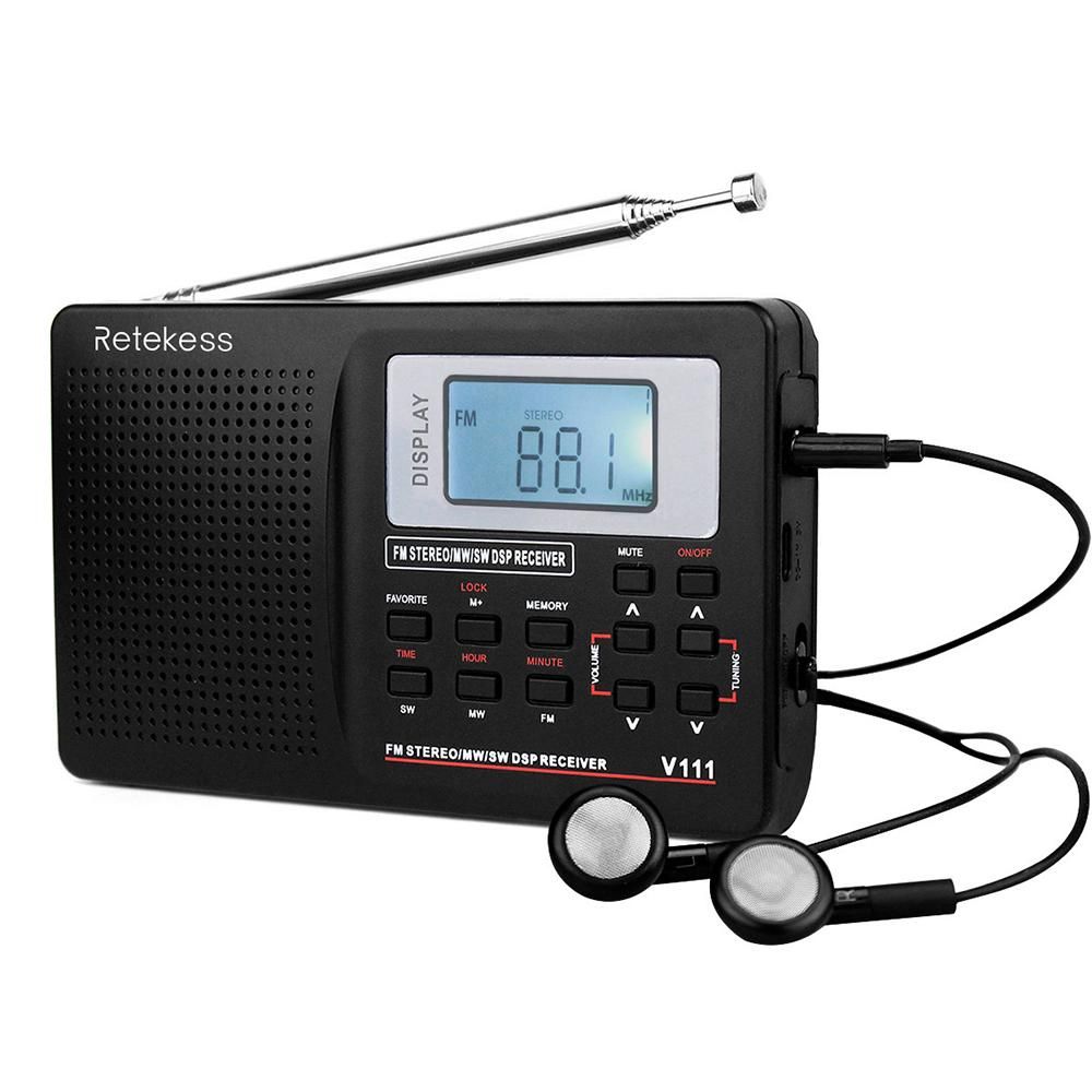 Retekess MW/FM/SW Stereo Radio 9KHz Pocket World Band Digital Tuning Radio Mini DSP Receiver Outdoor Radio w/ Earphone Lanyard 1.37